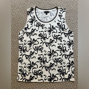 Talbots Charming Shell in Cream with Black Bow Print Size M